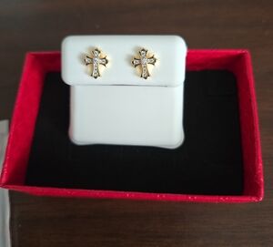 Gold Plate Over Sterling Silver Moissanite Cross Screw Back Earrings